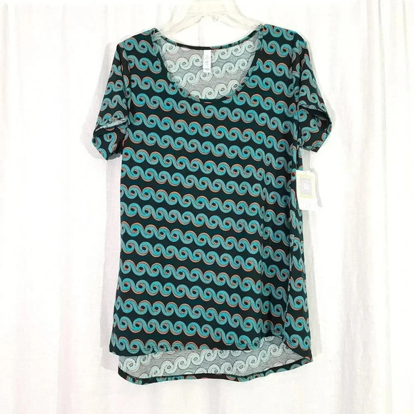 LuLaRoe L Classic T Blue Red Abstract Wave Shirt New with Tags Large - Picture 1 of 5
